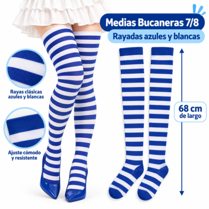 Medias bucaneras rayadas blanca/azul x1