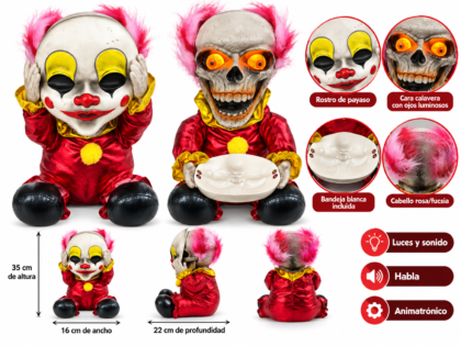 Payaso animatronico cambia rostro c/ luces y sonido