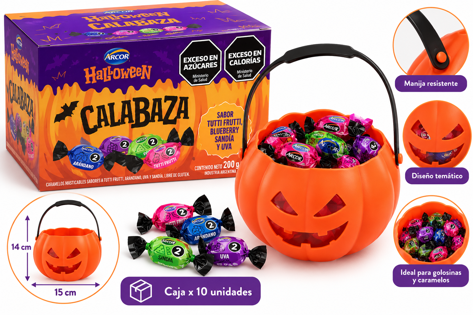 Caramelera calabaza halloween con caramelos masticables x1