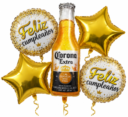 Kit globo botella cerveza corona/estrella 5 piezas x1