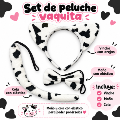 Set peluche vaca ( cola - vincha - moño ) x1
