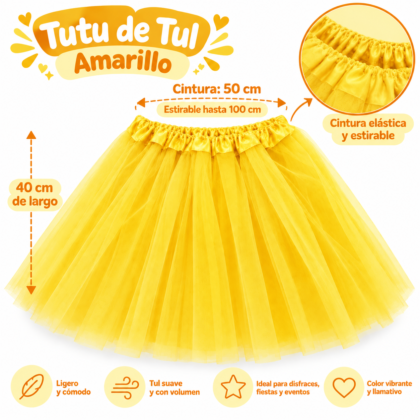 Tutu elastizado 40cm adulto Amarillo x1