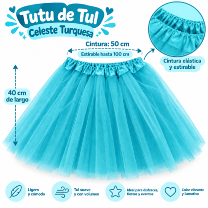 Tutu elastizado 40cm adulto Celeste x1
